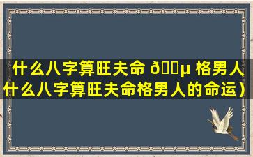 什么八字算旺夫命 🐵 格男人（什么八字算旺夫命格男人的命运）